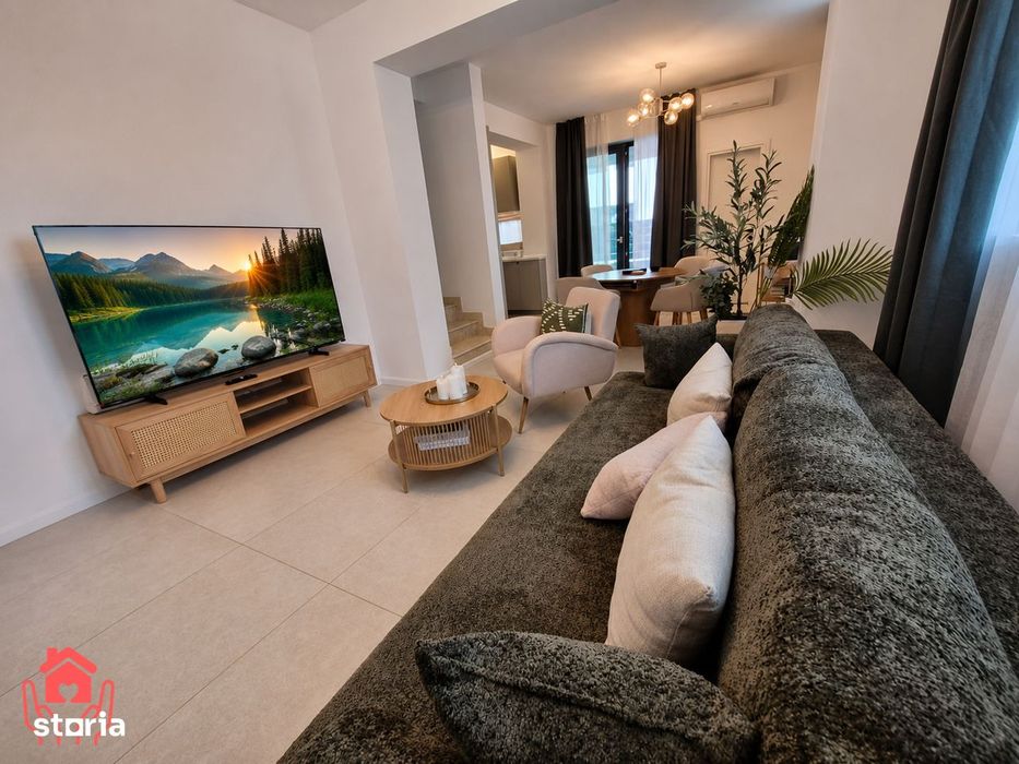 Tunari-PRIMA LOCUIRE, 3 camere curte, piscina exterioara, mobilat luxu