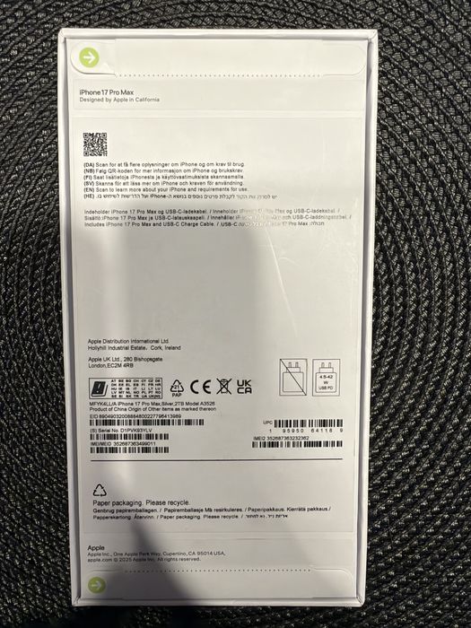 Iphone 17 Pro Max,Silver, 2TB