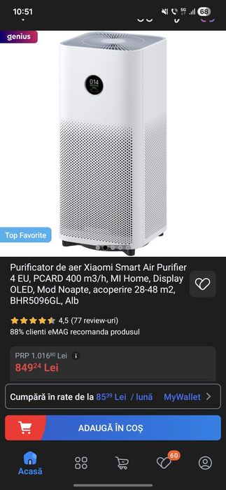 Purificator aer XIAOMI Smart Air Purifier 4  Hepa Wi-Fi