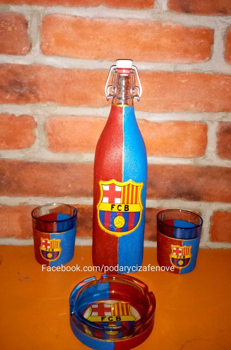 Подарък за фен на "Барселона" / "FCB- Ръчно изработена бутилка с лого
