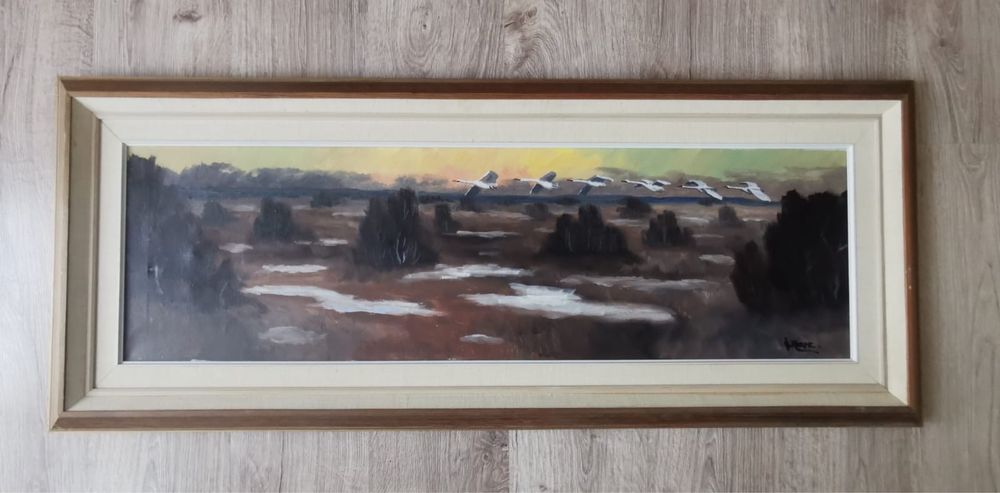 Антикварна картина живопис масло на платно авторска подписана в рамка