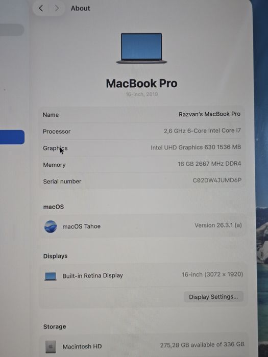 MacBook Pro 16 inch (2019) A2141 | i7 2.6GHz | 16GB RAM | 512GB SSD | Radeon 5300M 4GB (are si Windows)