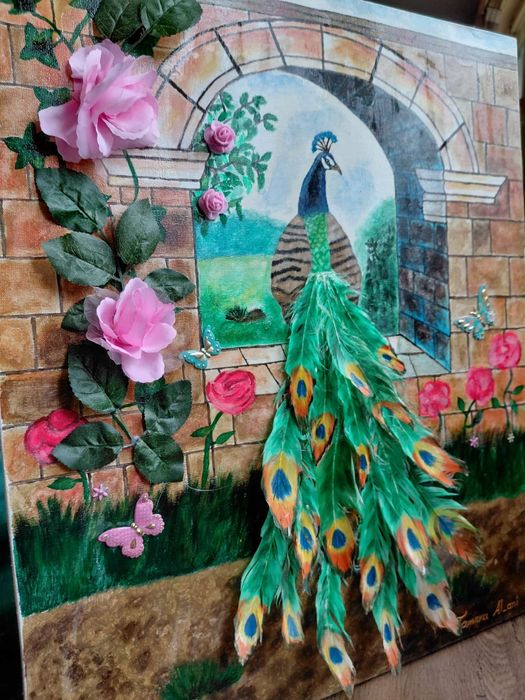 Ръчно изработена картина с паун