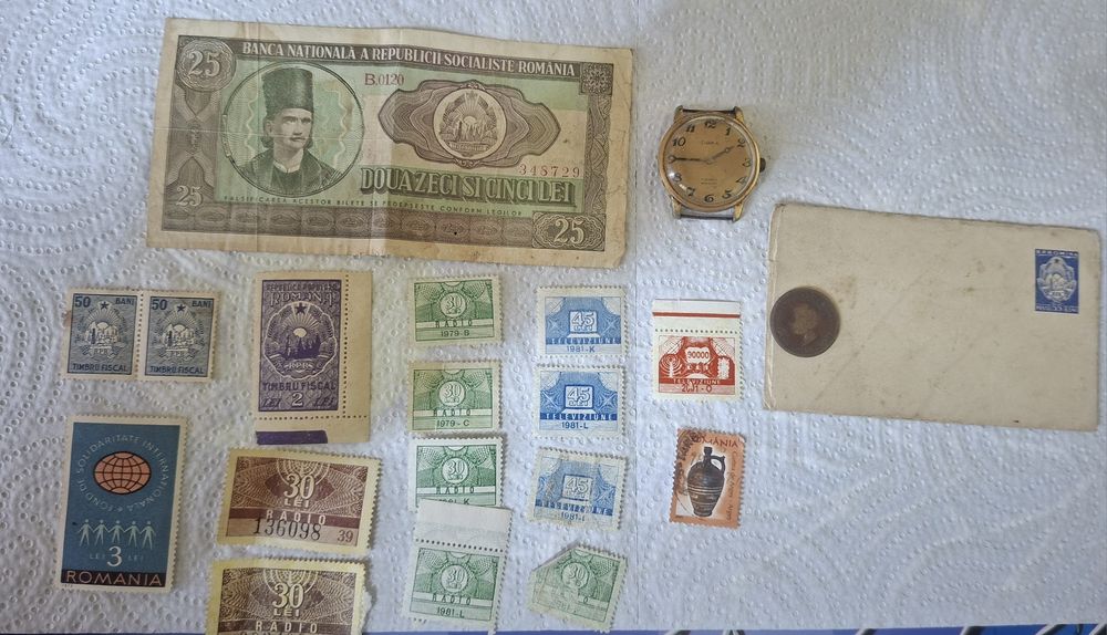 Vand timbre, bancnota , ceas , plic