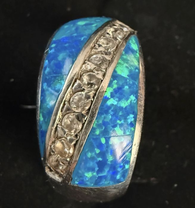 Inel argint 925 cu inlay de opal cu zirconiu