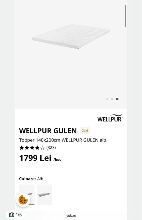 Topper Jysk WELLPUR GULEN ALB 140x200