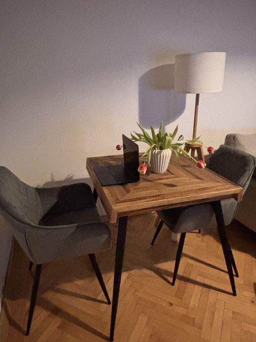 Masă dining din lemn de tec și metal – maro, 80 × 72 cm | The Home