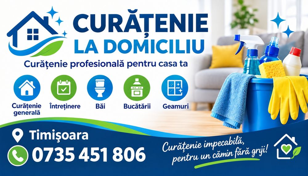 Curățenie la domiciliu judetul Timiș. Ofer servicii de curățenie la domiciliu,cu seriozitate, atenție și respect pentru locuința dumneavoastră