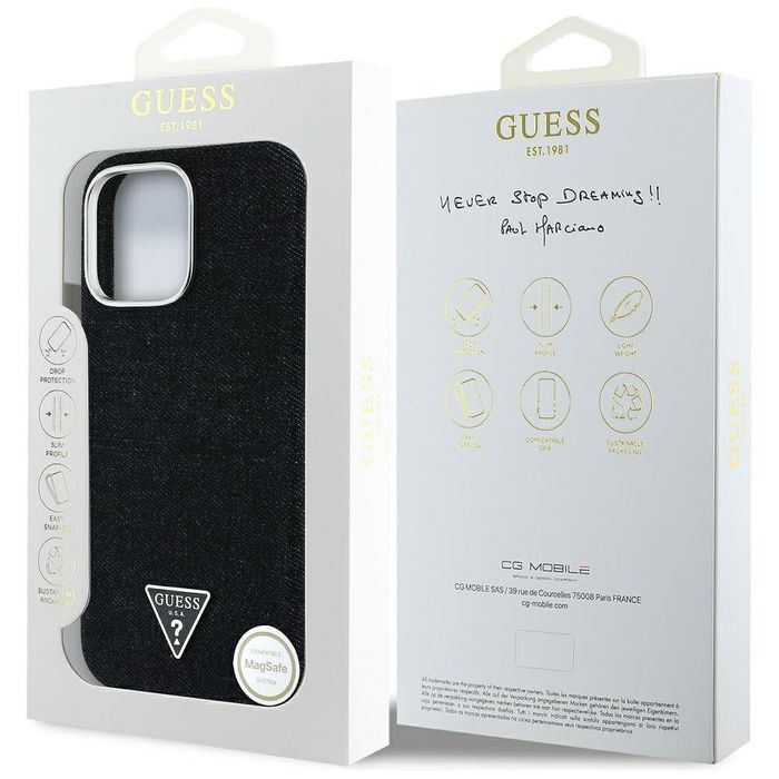 Guess – калъф denim triangle logo magsafe за iphone 16 pro max – черен