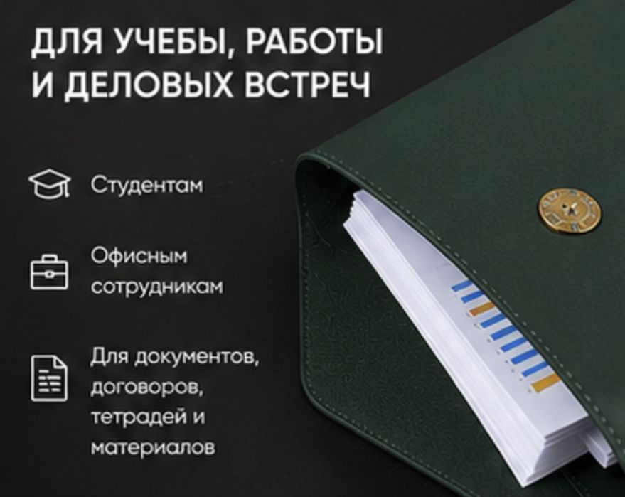Папка для документов А4 из экокожи с значками  (Премиум качество)