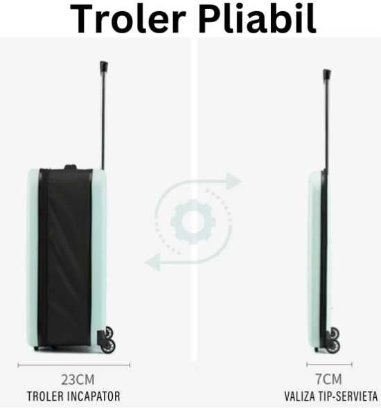 TROLER pliabil mare carcasa dura 2 roti 1 lacat maner telescopic VERDE