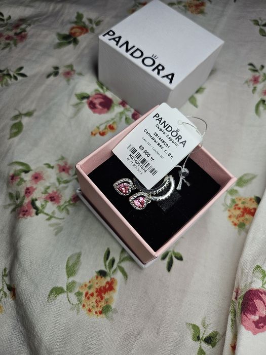 Серьги-конго Pandora "Розовое сердце"