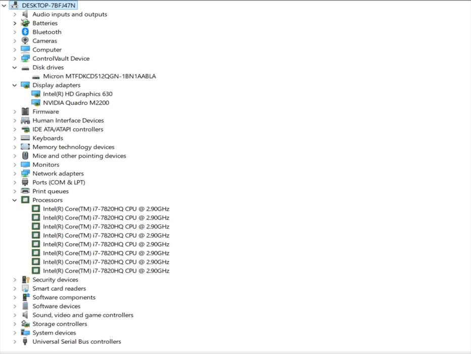 Лаптоп Dell Precision 7520 i7-7820HQ 2.90GHz/RAM16GB/QuadroM2200 4GB