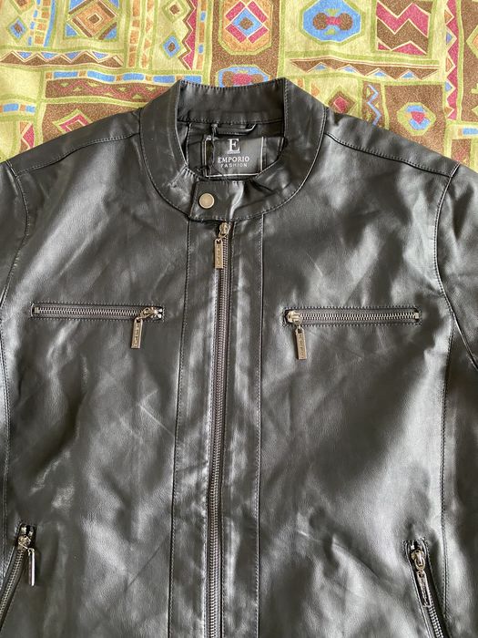 Чисто ново черно кожено яке EMPORIO