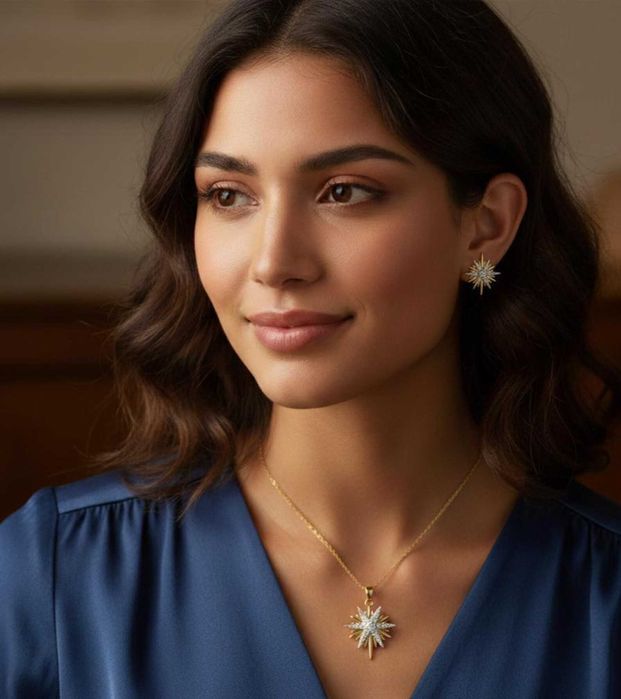 Елегантен комплект от обеци и колие със звезди