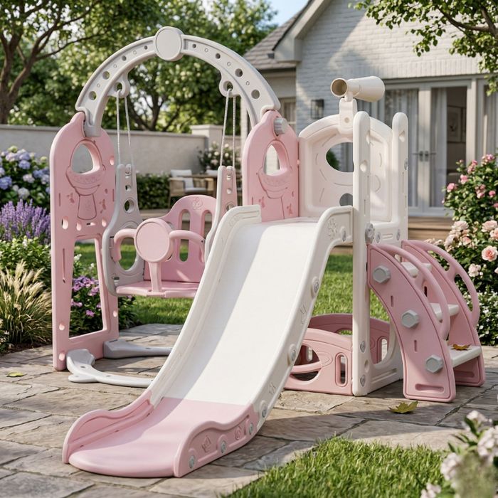 Детска пързалка с люлка 4 в 1 – за дома и двора, стабилна и безопасна конструкция