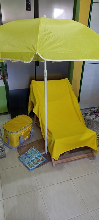 Șezlong +accesorii plajă crem/galben