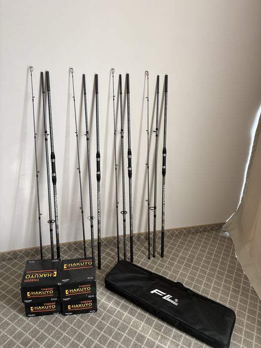 4 Lansete crap 3.90 4lbs 4 mulinete hakuyo 8000 rod pod ca noi!