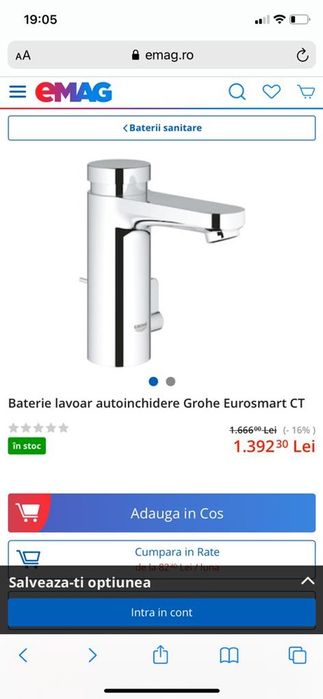 Vand baterie lavoar Grohe Eurosmart CT