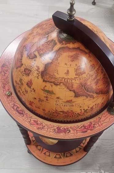 ПРОМО - Нов Глобус Мини Бар - Стойка за Вино/Дървена Масичка - Колела