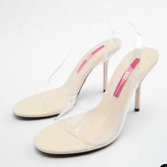 елегантни ZARA сандали на висок ток с прозрачна част