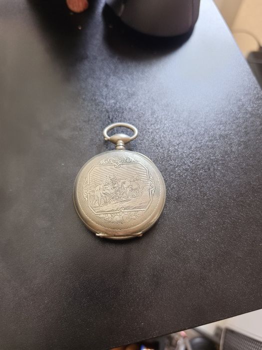 Ceas de buzunar antic Cylindre 6 Rubis, cu cheiță, carcasă gravată
