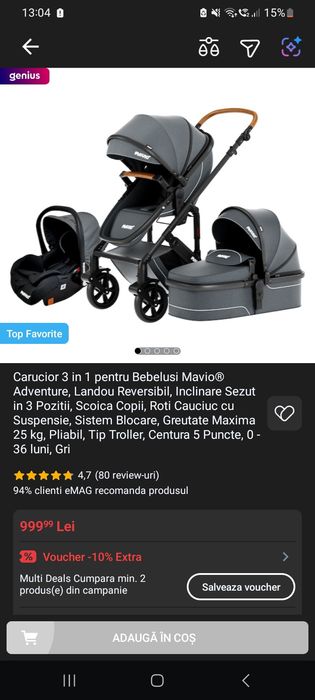 Carucior copii 3 în 1
