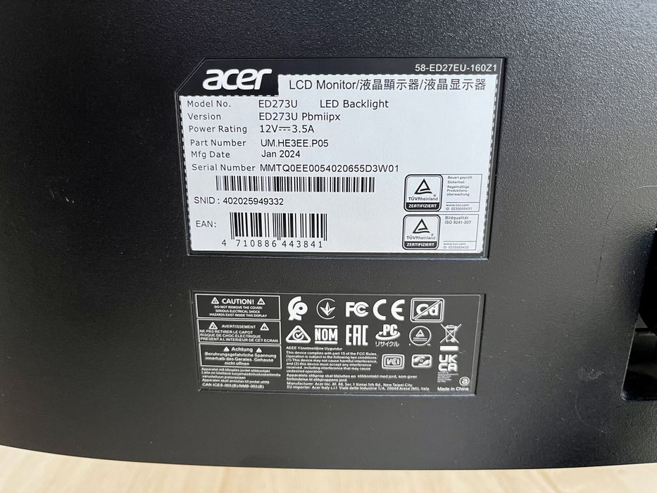 Монитор 27" Acer ED273U pbmiix (разбитая матрица) .