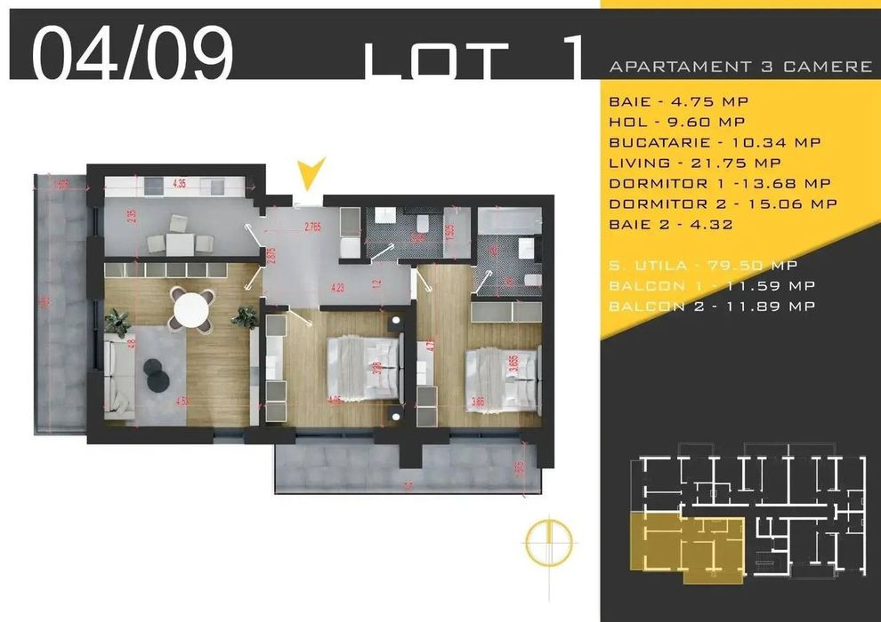 Apartament 3 camere Pallady 2 balcoane 15 min metrou Nicolae Teclu