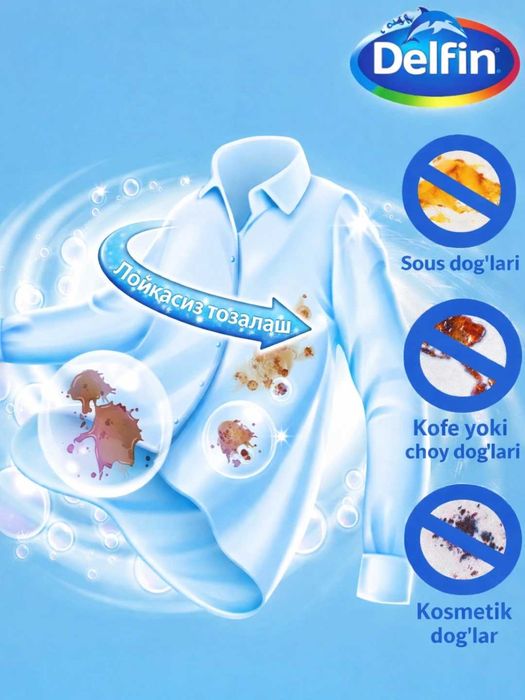 Avtomatik kir yuvish mashinalari uchun DELFIN kir yuvish geli, 1.5 kg,