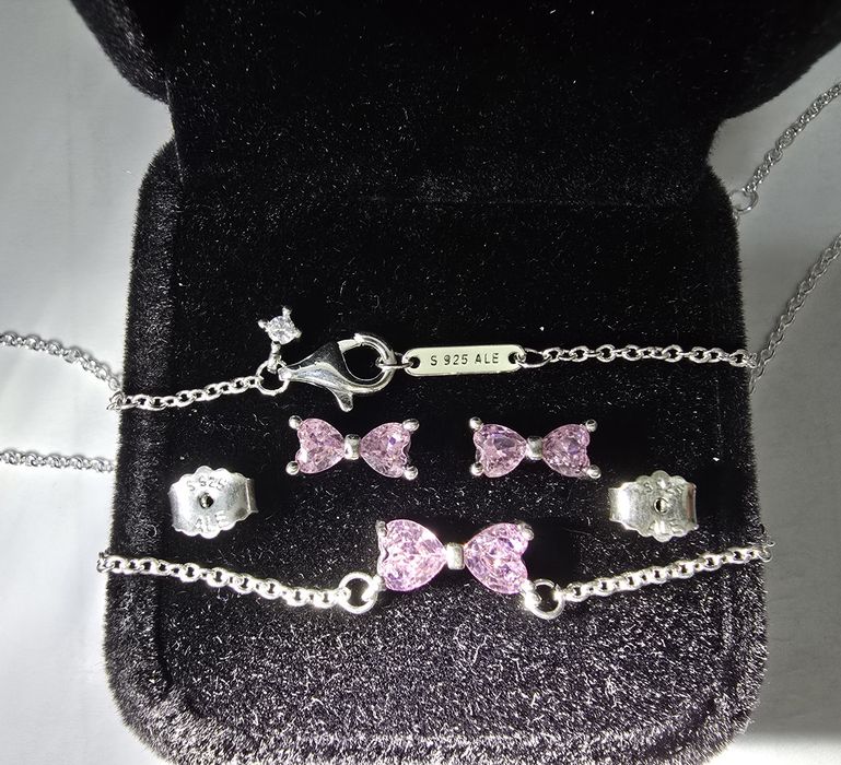 Set colier si cercei fundite roz/pink bow