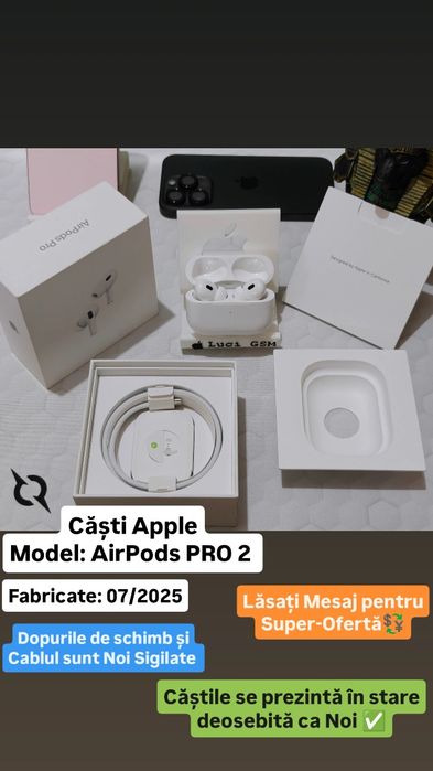 AirPods PRO 2 (Căști Apple) Originale Apple Data de Producție 07/2025 (Ofertă Preț) Full Box