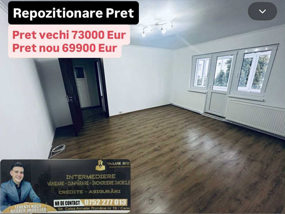 Ofertă specială – 3 camere renovat  în Carei, zona Zăgănescu