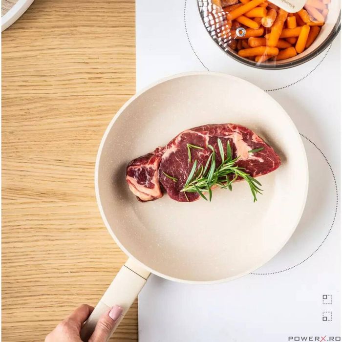 Set 4 oale si 2 tigai cu strat antiaderent, bej, 12 piese, capac