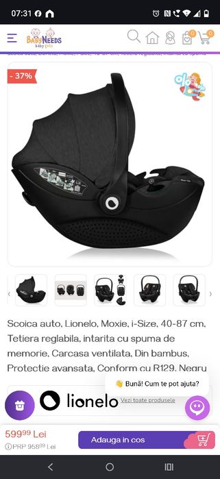 Cărucior lionelo Mika plus cu scoica moxie i size