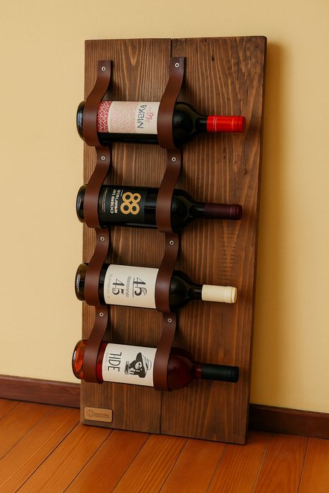 Елегантна стойка за 2–10 бутилки вино – кожа или премиум въже