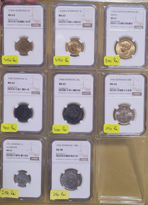 Monede Romania Gradate NGC Carol l,Carol ll,Mihai l bani vechi bancnote