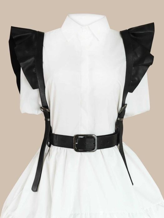 Centura harness imitatie piele cu bretele si volane pe umeri