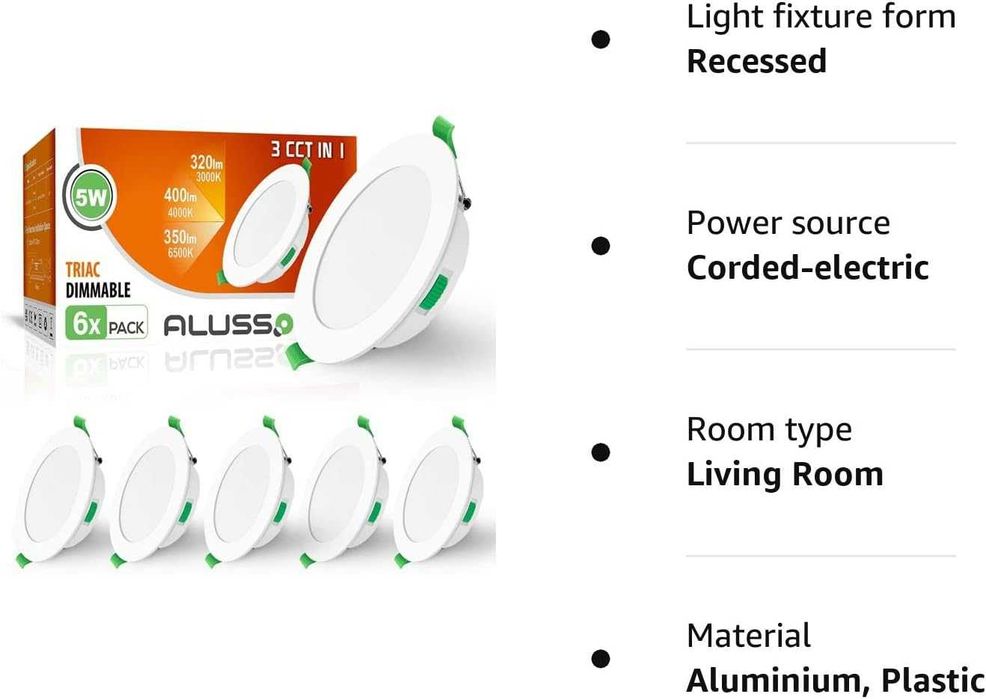 Bec Incastrat Spot LED ALUSSO,5W cu reglaj,85 mm,pachet 6 buc,clasa F