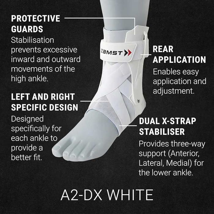 Чисто Нова Професионална Ортеза за Глезен Zamst A2-DX WHITE (Размер M - За ЛЯВ крак)