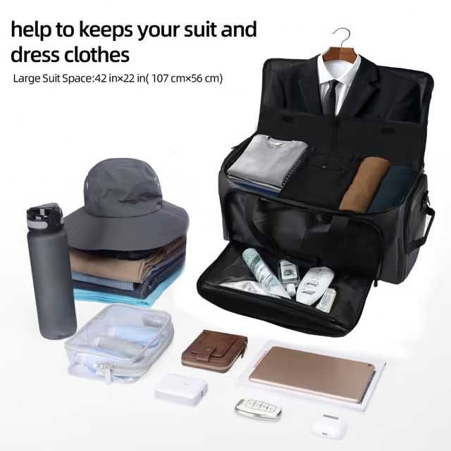 Geantă de voiaj 2 în 1 cu husă pentru costum, 50L, neagră