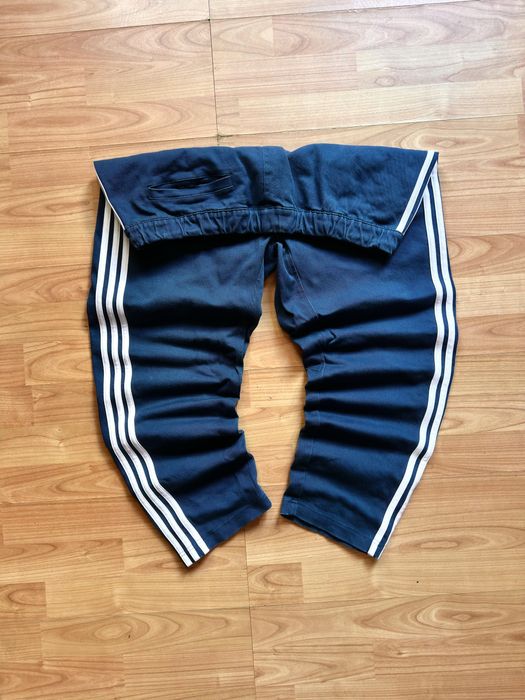 Pantaloni pants joggers sweatpants wide rugged material Adidas Originals 7/8 cropped length navy blue cotton