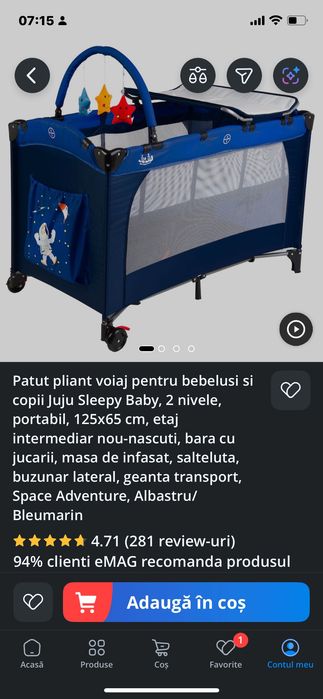 Patut pliant voiaj pentru bebelusi si copii Juju Sleepy Baby,