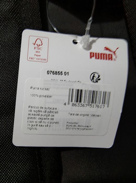 Rucsac Puma negru cu roșu 2 compartimente made in Vietnam