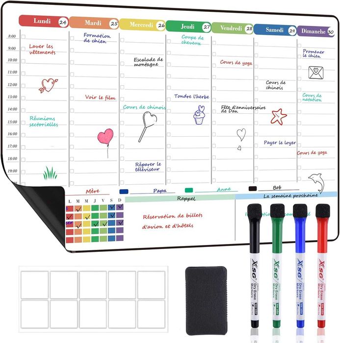 Магнитен седмичен календар - планер, за хладилник 42x28 см бяла дъска