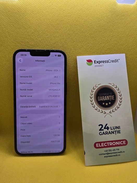 Iphone 16E 128Gb 100% bateria (Ag29 Siraj b.34179) Garantir 2 ani!