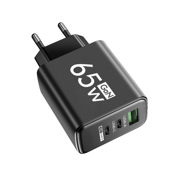 Încărcător GaN 65W. 2UsbC+1Usb. Fastcharge. Compatibil Android/Iphone
