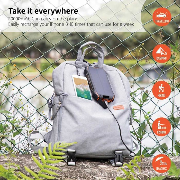 Преносима батерия STELS PowerMax 20K 20000mAh, соларна, фенер