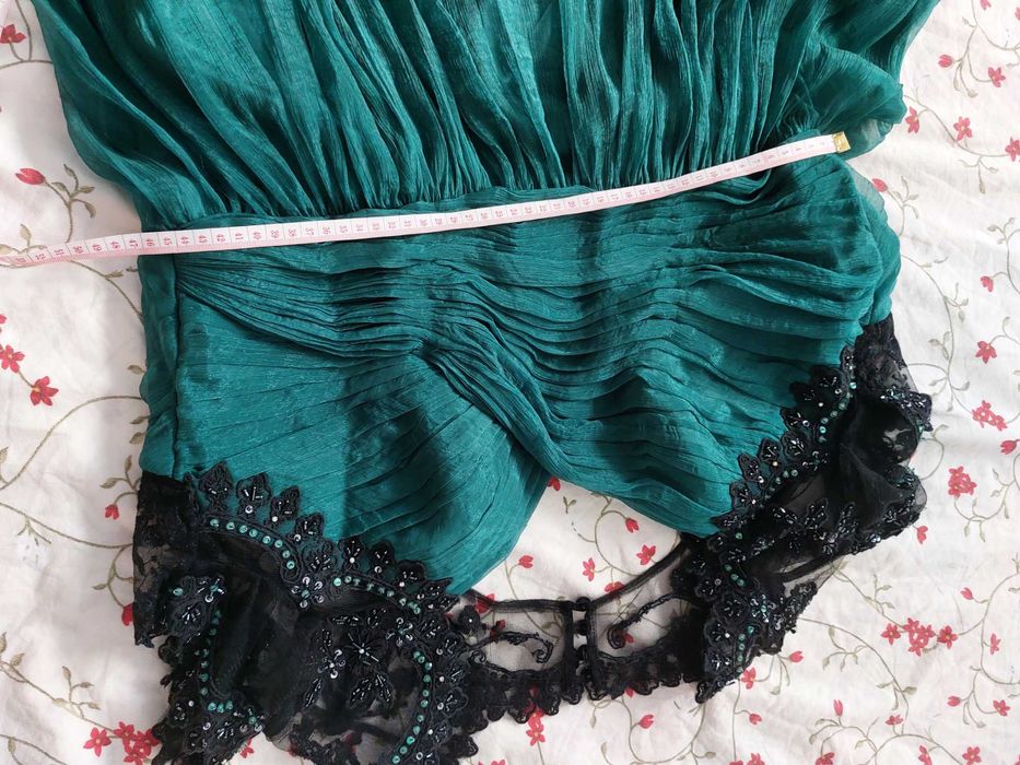 Rochie ocazie verde smarald, lungă, dantelă și șifon, mărime 48 (UK20)