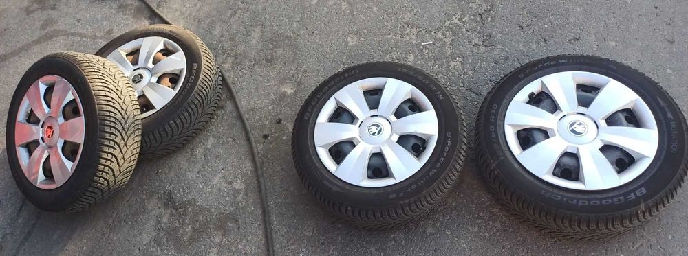Set Jante Skoda 15, 4 Cauciucuri iarna BFGoodrich 185 60 R15, capace originale Skoda 15, VW, Audi, Seat